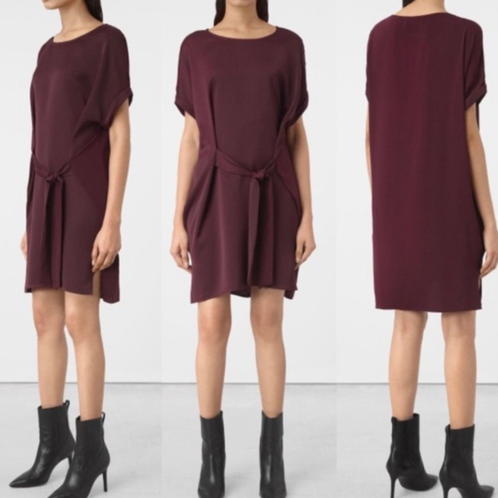 AllSaints Oversized Sonny Silk Midi Belt Tie Dress